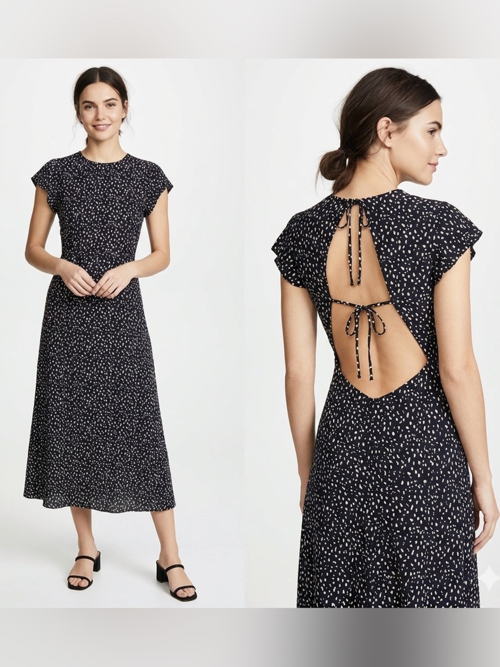 Urban Outfitters Midi Dress Blue and White Polka Dot Short Sleeve